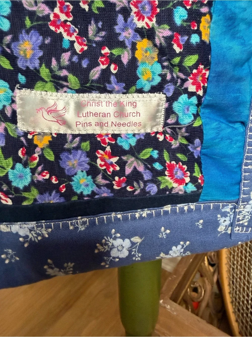 Handmade Blue Floral Patchwork Quilt - Blue
